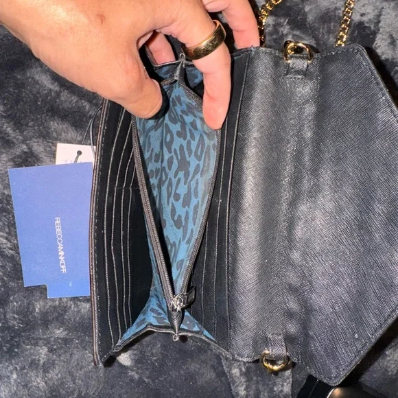 Rebecca Minkoff Black Studded Leather wallet purse with Gold Chain - Picture 10 of 16